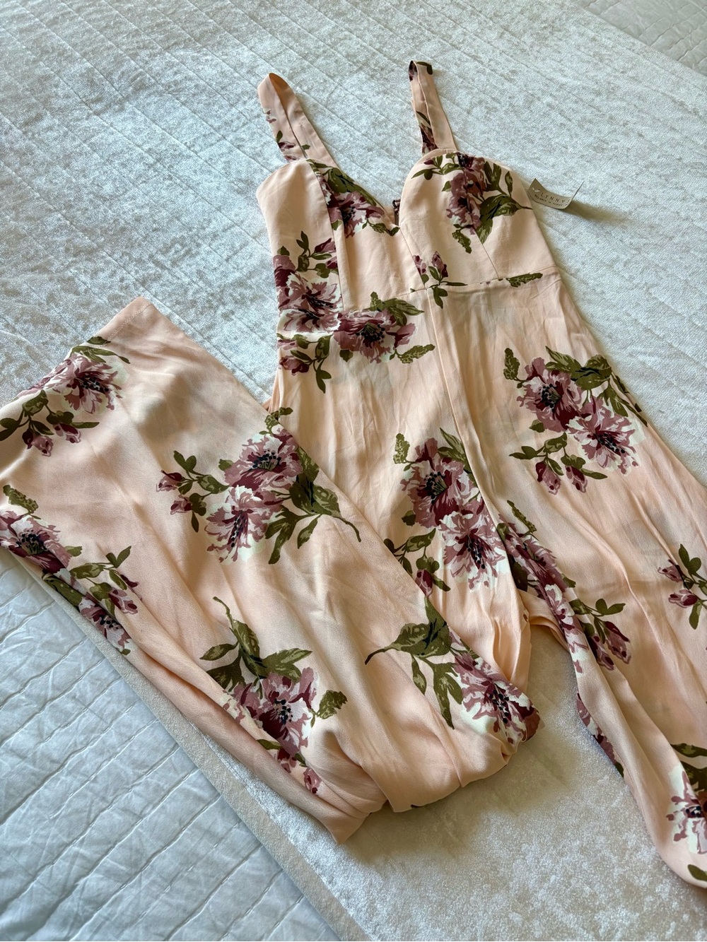 Flynn Skye Floral Lace-Up peach jumpsuit